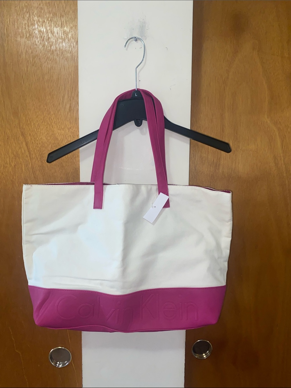 🩷🤍🩷NWT Calvin Klein White & Pink Canvas Tote